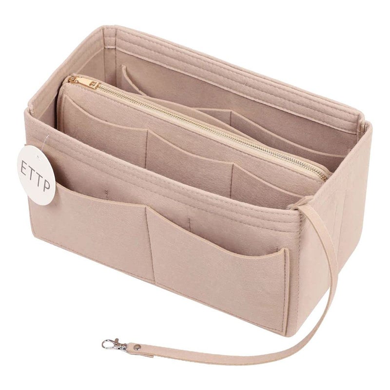 ETTP Purse Organizer Insert, Felt Tote Organizer Insert With Metal Zipper, Handbag Organizer For Speedy, Neverfull, Tote, Handbag, 7 Colors 5 Sizes (Large, Coffee) - Image 4